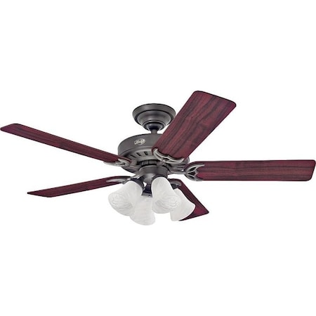Hunter Ceiling Fan, 5Blade, CherryWalnut Blade, 52 in Sweep, 3Speed, With Lights Yes 53067/25587